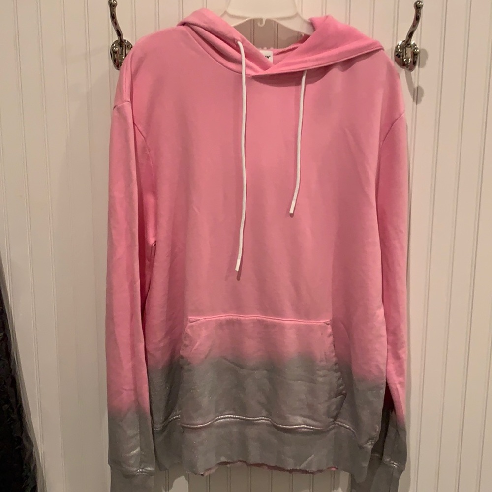 NWT Cotton Citizen Darling Slip Over Hoodie Hot Pink +Shimmery‎ Siler Details!